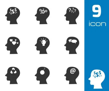 Vector black thoughts icons set Stock Illustration