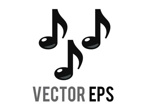 Vector black three eighth notes music note icon, represent music or singing Illustration