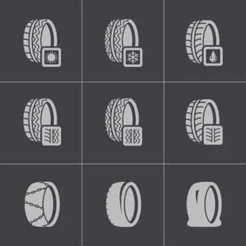 Vector black tire icon set Stock Illustration