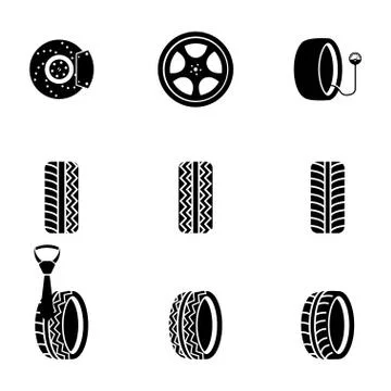Vector black tire icons set Stock Illustration