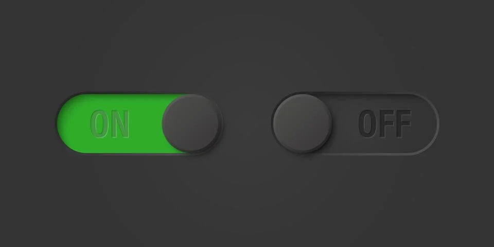 Vector Black Toggle Switch Set on Black Background. Realistic Toggle Switch. On Illustrazione stock