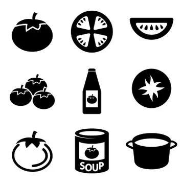 Vector black tomato icons set. Stock Illustration