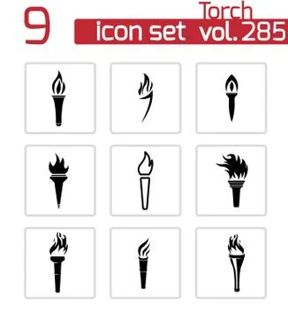 Vector black torch icons set Stock Illustration