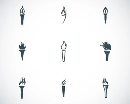 Vector black torch icons set Stock Illustration