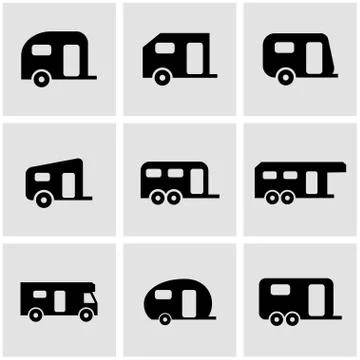 Vector black trailer icon set Stock Illustration