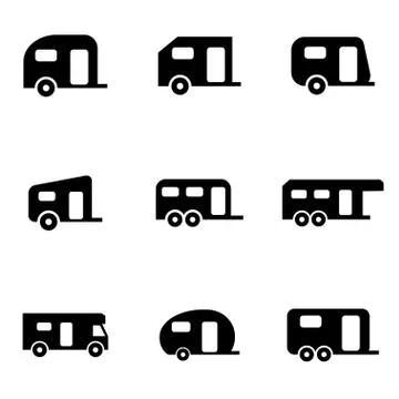 Vector black trailer icon set Stock Illustration