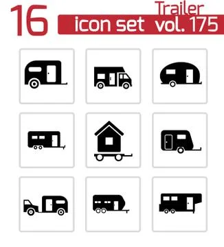 Vector black trailer icons set Stock Illustration