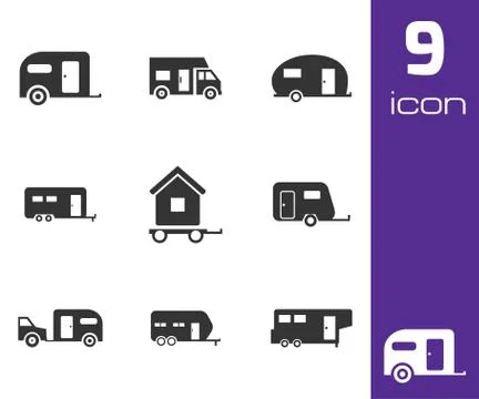 Vector black trailer icons set Stock Illustration