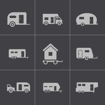 Vector black trailer icons set Stock Illustration