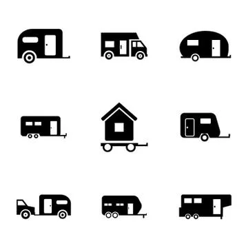 Vector black trailer icons set Stock Illustration