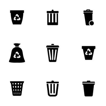 Vector black trash can icon set Stock Illustration