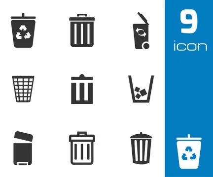Vector black trash can icons set Stock Illustration