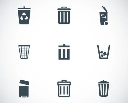 Vector black trash can icons set Stock Illustration