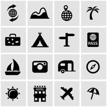 Vector black travel icon set Stock Illustration