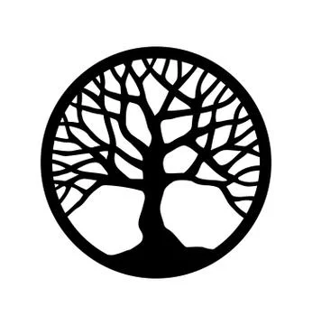 Vector black tree outline silhouette drawing illustration in circle. Stock-Illustration