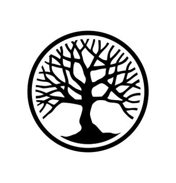Vector black tree silhouette drawing illustration in circle.Tree of Life. Stock-Illustration