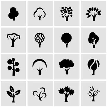 Vector black trees icon set Stock Illustration