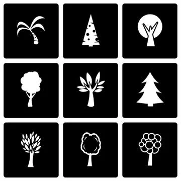 Vector black trees icon set Stock Illustration