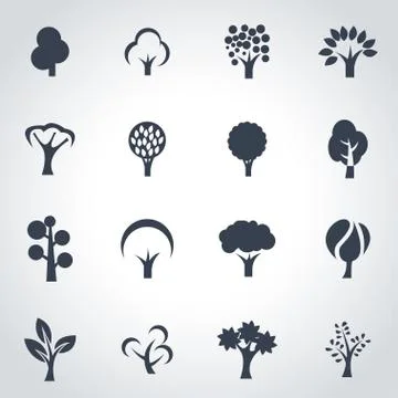 Vector black trees icon set Stock Illustration