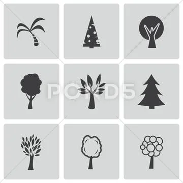 Vector black trees icons set Stock Illustration ~ #64918400