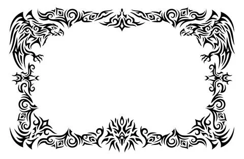 Vector black tribal frame with decorative birds Stock Illustration