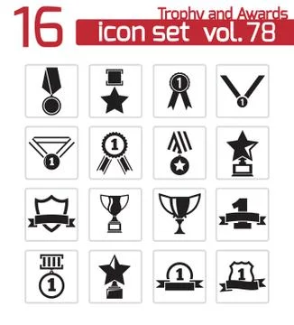 Vector black  trophy and  awards  icons set Stock Illustration