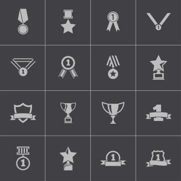 Vector black  trophy and  awards  icons set Stock Illustration