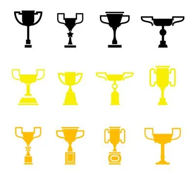Vector black trophy and awards icons set. Illustrazione stock