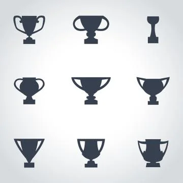 Vector black trophy icon set Stock Illustration