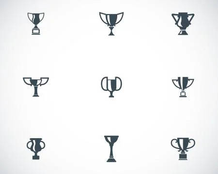 Vector black trophy icons set Illustrazione stock