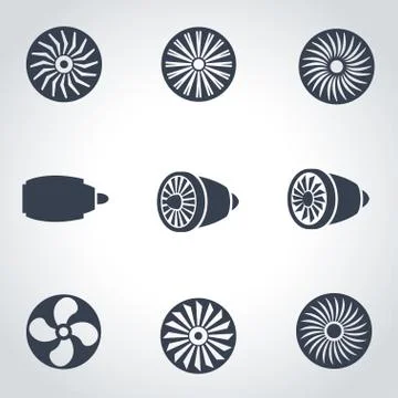Vector black turbines icon set Stock Illustration