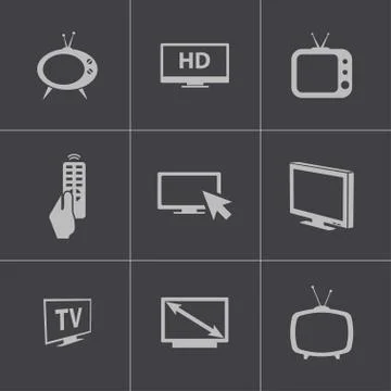 Vector black TV icons set Stock Illustration