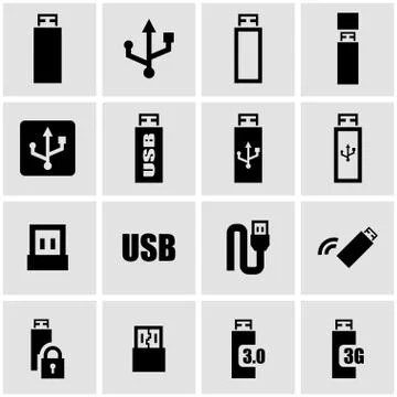 Vector black usb icon set Stock Illustration