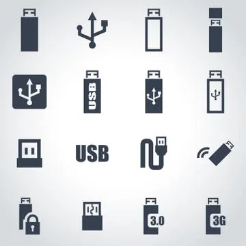 Vector black usb icon set Stock Illustration