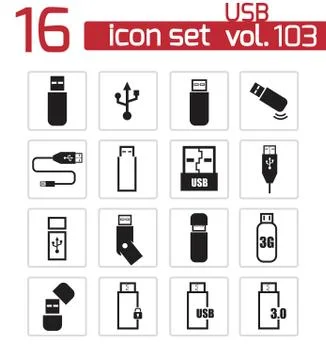 Vector black  usb  icons set Stock Illustration