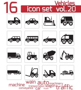 Vector black vehicle icon set Stock Illustration