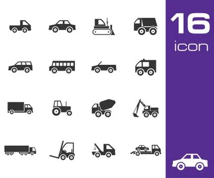 Vector black vehicle icon set Stock Illustration