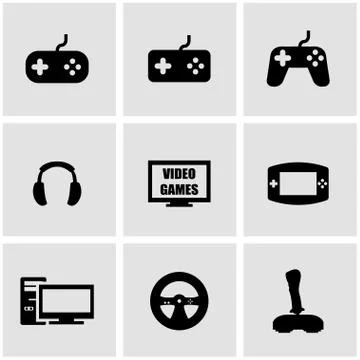Vector black video games icon set Stock Illustration