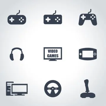 Vector black video games icon set Stock Illustration