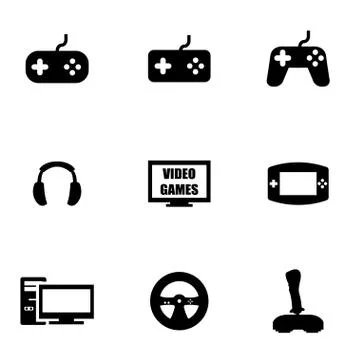 Vector black video games icon set Illustrazione stock