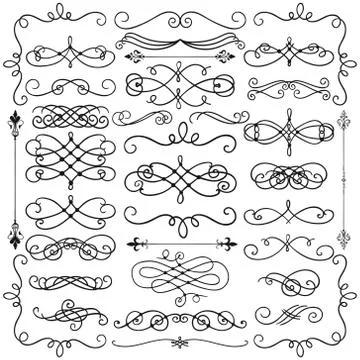 Vector Black Vintage Hand Drawn Swirls Collection Stock Illustration