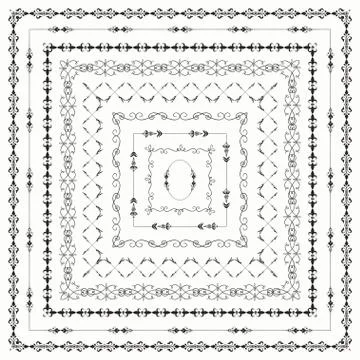 Vector Black Vintage Hand Drawn Square Frames Borders Stock Illustration