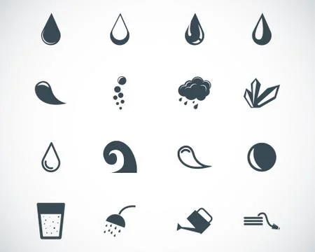 Vector black water icons set Stock Illustration