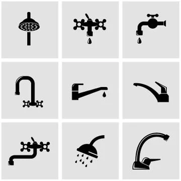 Vector black water tap icon set Stock Illustration