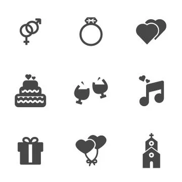 Vector black wedding icons set Stock-Illustration