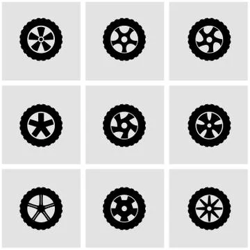 Vector black wheel icon set Stock Illustration