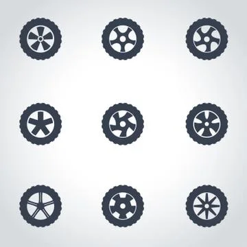 Vector black wheel icon set Stock Illustration