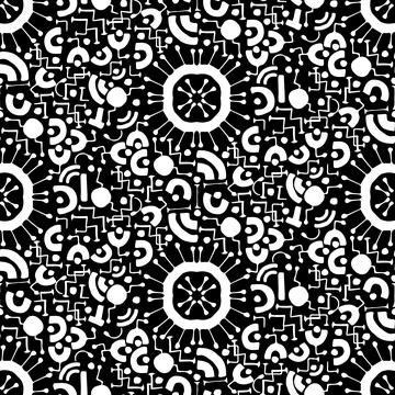 Vector black white abstract seamless pattern. Line illustration on black Stock Illustration