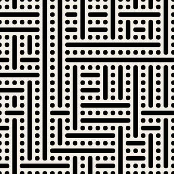 Vector Black White Dots And Lines Geometric Seamless Pattern Stock Illustration