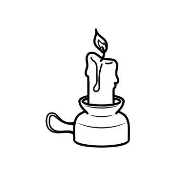 Vector black white image of candle and antique candlestick. Sticker Halloween 스톡 일러스트